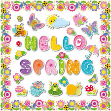 70 Pcs Hello Spring Bulletin Board Decorations Spring Flowers Butterflies Cutout