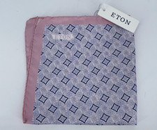 Eton Pocket Square Men Purple Pink Geometric Silk Contrast Border NWT 13 x 13 in