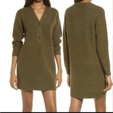 Madewell Henley Sweater Dress in GreenKnit Pullover Merino Wool Blend XXsmall