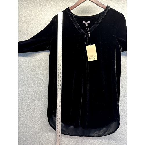 NYDJ Womens Blouse Top Velvet V-Neck Size Extra Small Black Long Sleeve NWT - Afbeelding 4 van 9