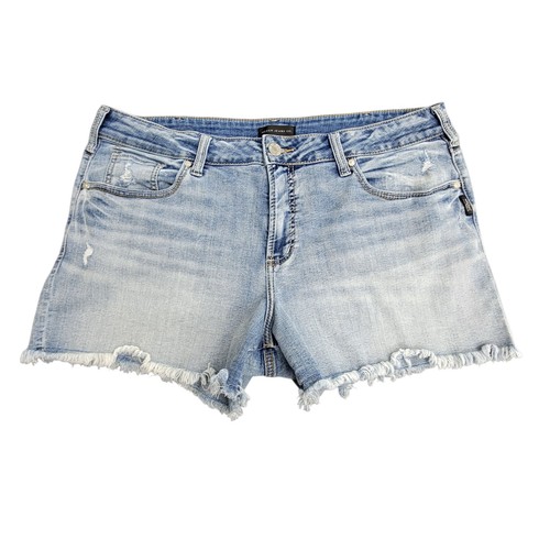 Silver Suki Jean Shorts 36 Cut Offs American Flag Pockets Americana Light Wash - Picture 2 of 11