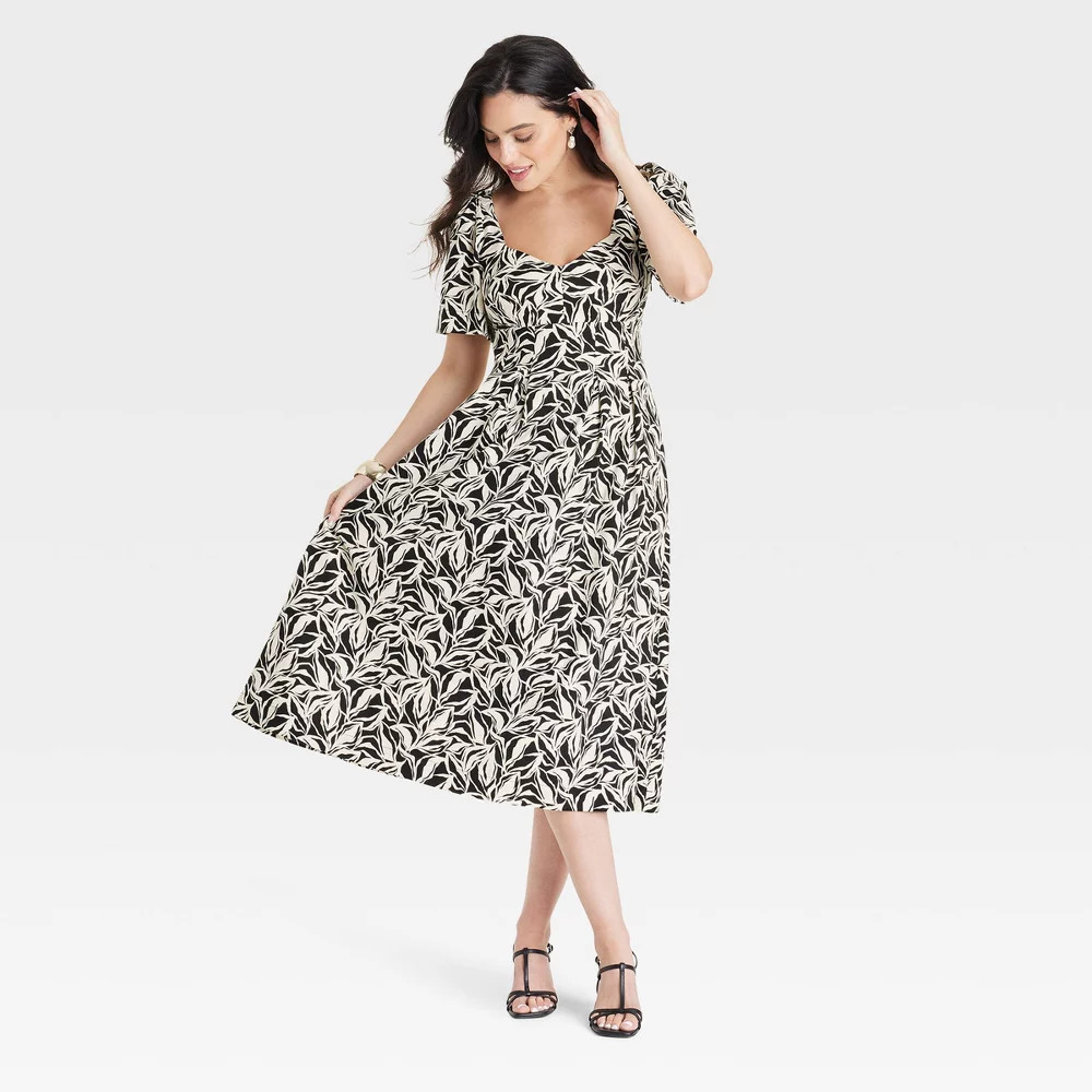 knee length dresses for ladies Orla Short Sleeve Midi Dress - Ivory