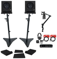 2 Presonus Eris Pro 6 6" Studio Monitors Interface Stands Mic Headphones Boom