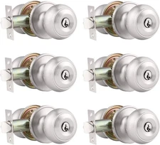 Probrico (6 Pack) Satin Nickel Round Entry Door Knobs Keyed 6, 