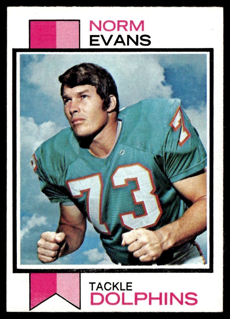 1973 Topps Football Card Norm Evans Miami Dolphins #188 NM