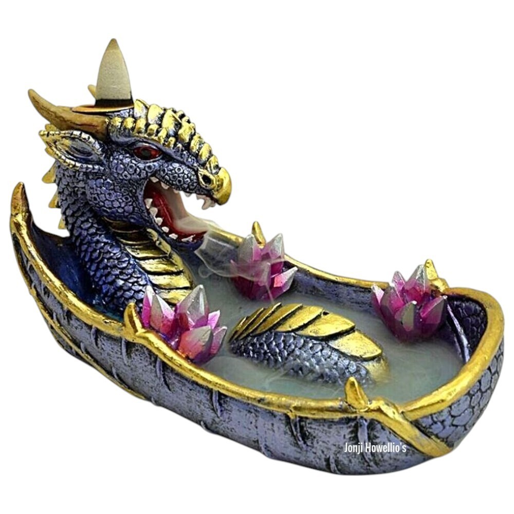 Elements Amethyst Crystal Dragon Backflow Incense Burner Gothic Ornament Dragons