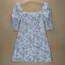 Mi Ami Dress Mini Floral Cottage Romantic Square Neck Puff Sleeve Women's Medium