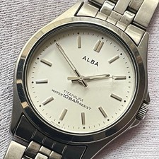SEIKO Alba V501 0B00 Titanium Watch Silver Dial Mens Quartz Timepiece