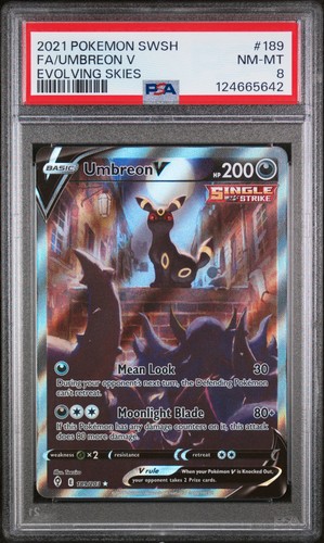 2021 POKEMON SWORD & SHIELD EVOLVING SKIES #189 FULL ART/UMBREON V PSA 8