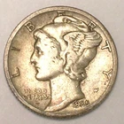 1935 S Mercury Winged Head Dime 10 Cents Silver Coin VF