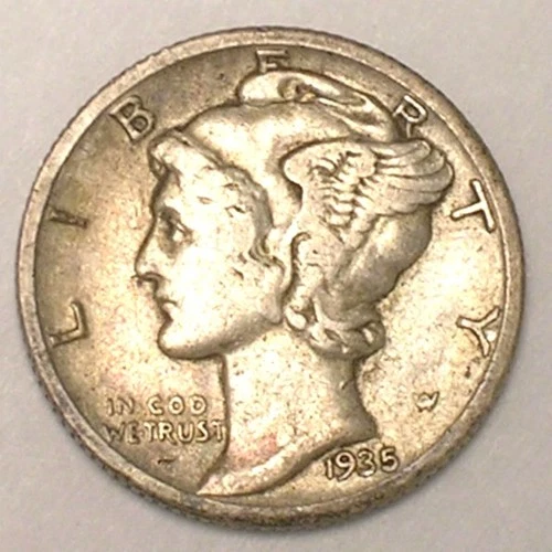 1935 S Mercury Winged Head Dime 10 Cents Silver Coin VF