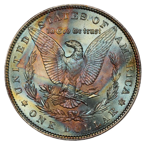 1886 Morgan $1 PCGS MS64+ CAC Ultra MONSTER Rainbow Reverse Toning TrueView WOW!