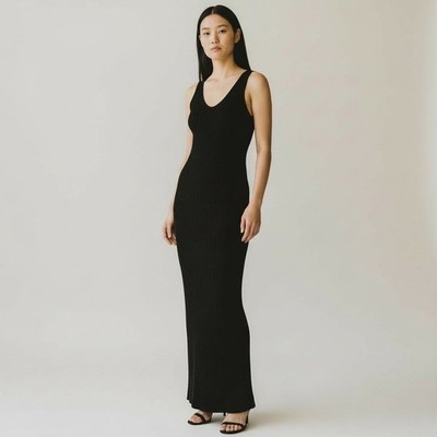 COS Black Ribbed Sleeveless Maxi Bodycon Dress V Neck Stretch Knit Women's  L NWT | eBay