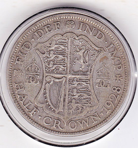 Sharp  1928  Silver  (50%)  Coin  Half Crown (2/6) - King  George  5th