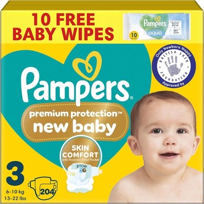 Pampers Premium Protection New Baby Größe 3, 204 Windeln, 6kg-10kg, Monatspackung