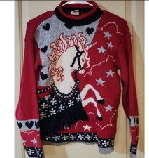 VINTAGE ADRIELLA BRIGHT PINK SWEATER UNICORN HEARTS  FRINGE Size 16