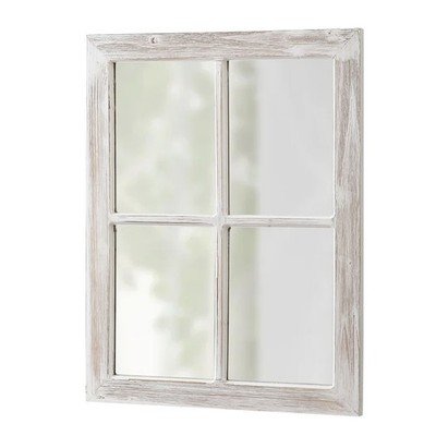 Farmhouse Window Pane Mirror Wall Decor 18 X 23 Inch, Hanging Washed White Re...