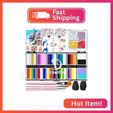 Drawdart Professional Face Painting Kit for Kids Adults, Rainbow Split Cake Face