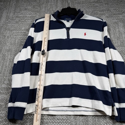 Polo Ralph Lauren Quarter Zip Sweater Boys Large Blue/White Stripe Pony Preppy - Picture 5 of 7