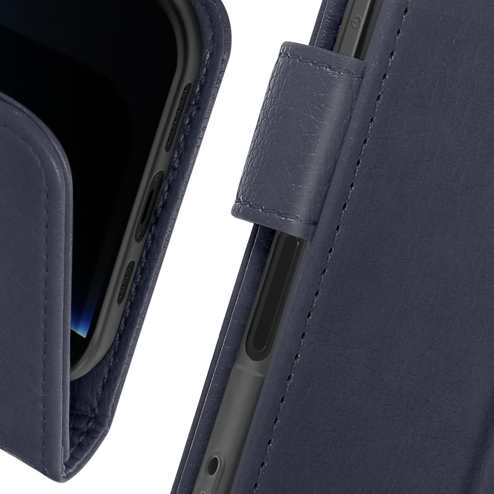 Coque iPhone 16 Pro Max bleue avec portefeuille intégré et support vidéo Avizar