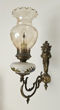 Wandlampe Biedermeier, Glas / Keramik / Messing - funktionstüchtig (um 1860)