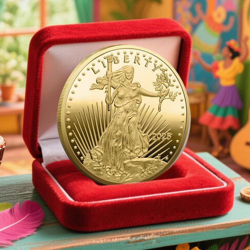 US Commemorative Challenge Coin American Eagle Gold 2025 Statue of Liberty - Foto 3 di 10