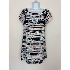 Jessica Simpson Women’s Size 14 Dress Pink Navy Floral Striped Short Sleeve