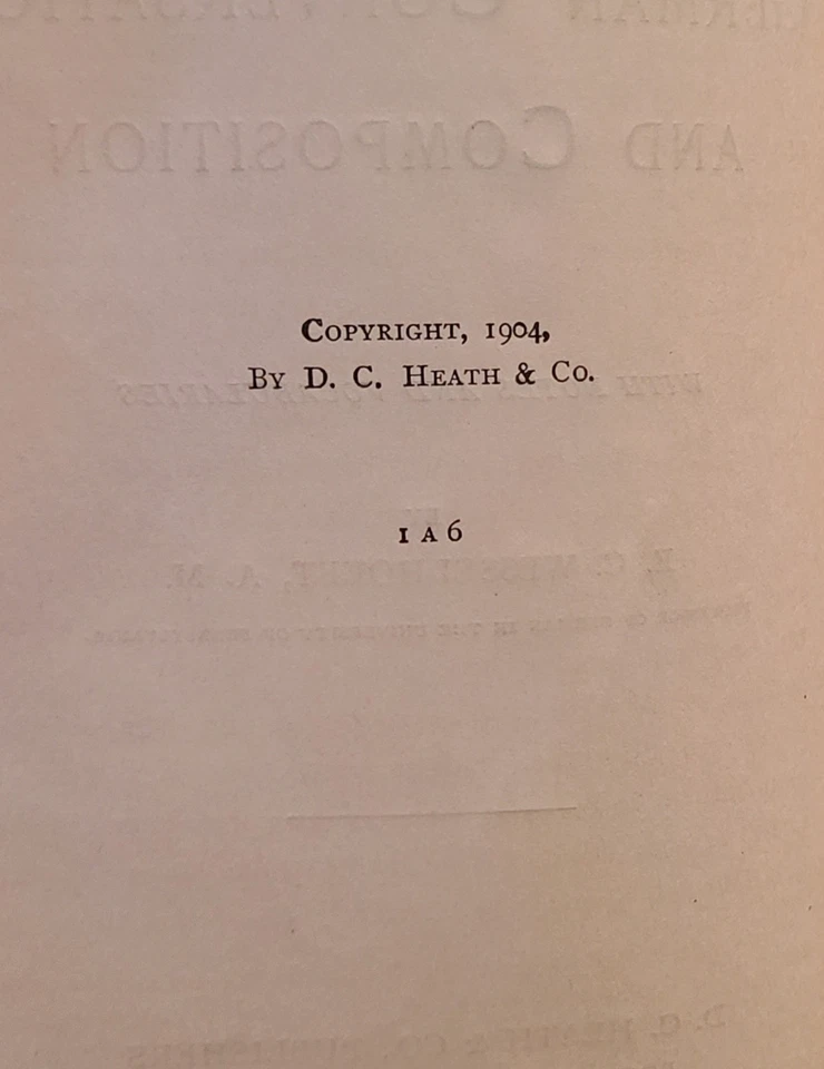 1904 GERMAN EXERCISES Conversation By E.C. WESSELHOEFT (HC) Language Study - Image 4 of 4