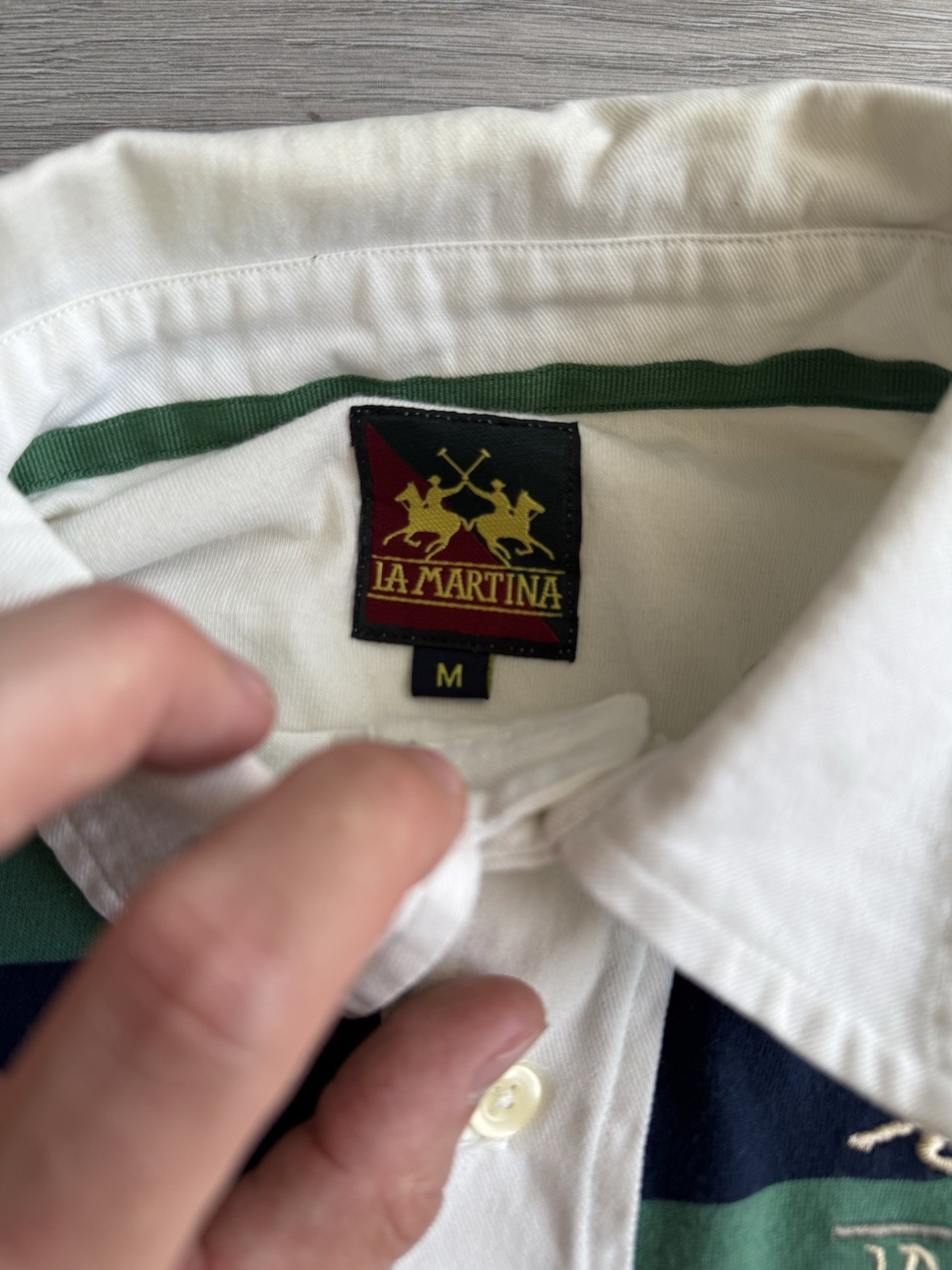 Vintage La Martina Rugby Striped Polo Shirt Longsleeve Big Logo Mens M Y2K view 6