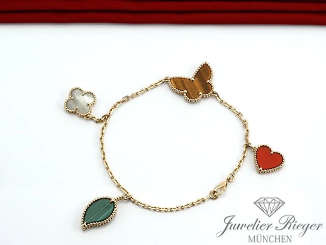 Van Cleef & Arpels Armband Lucky Alhambra Gelbgold 750 Karneol Malachit Gold - Bild 2 von 4
