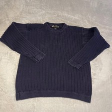 Vintage 90s Eddie Bauer Legend Field Sweater Mens S Blue Ribbed Knit Military UK