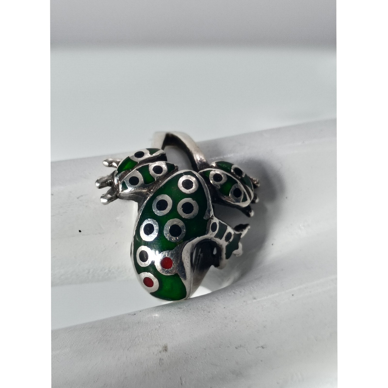 Enamel Frog 925 Statement Ring Size 5 - image 1
