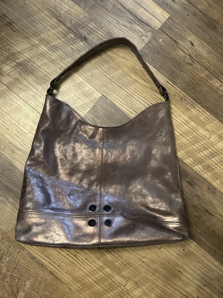 Sharif metallic Leather hobo bag  16” x 13” x 4” 12” drop  Made in New York - Image 4 of 4