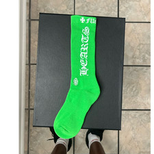 Chrome Hearts Men  s M Green/White Graphic Logo Crew Mid-Calf Socks 1 Pair