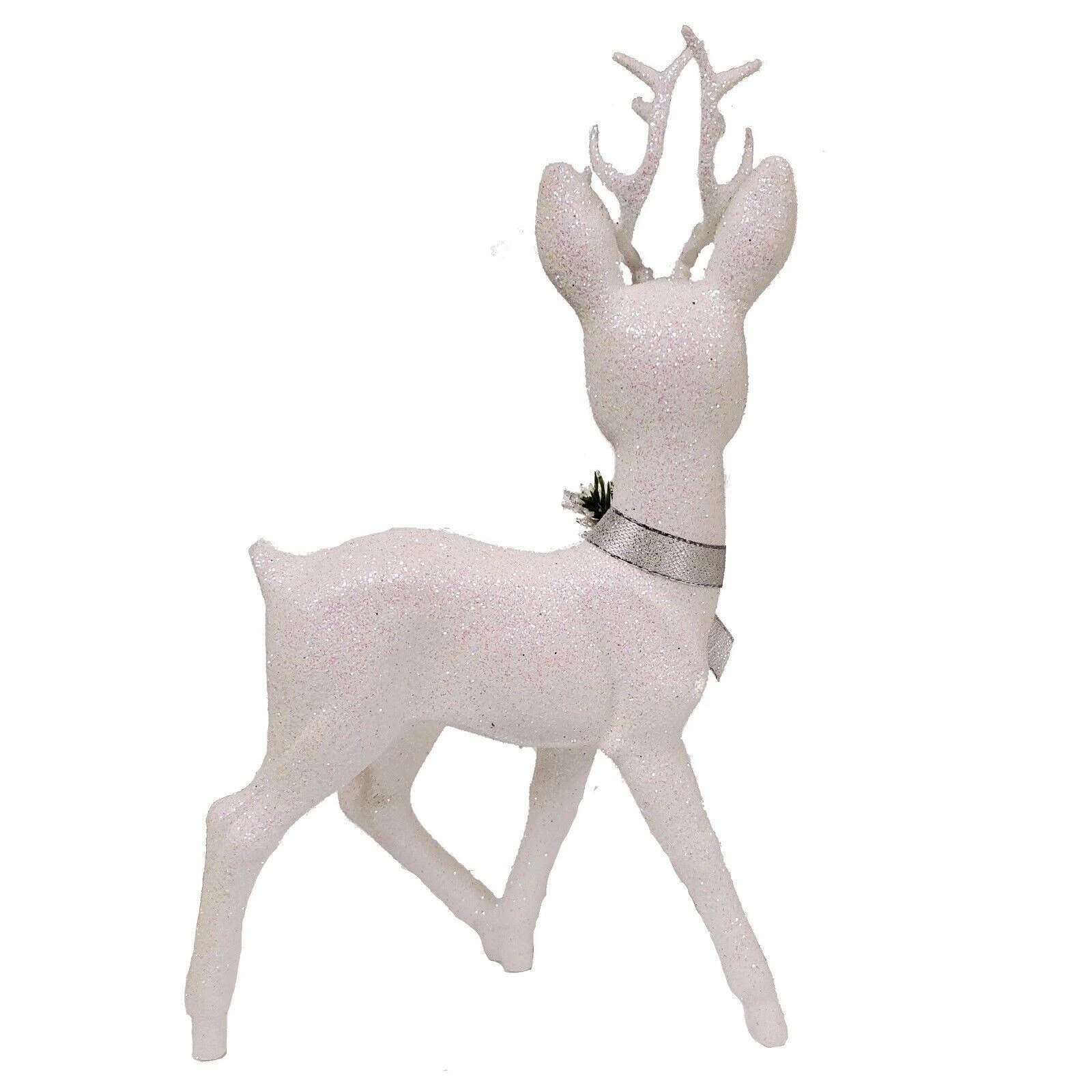 Ino Schaller White Glittered Reindeer Buck Deer with Scarf German Figurine - Thumbnail 3