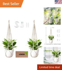 Macrame Plant Hanger Indoor Set of 2 with 4 Hooks, Indoor Outdoor Hanging Pla...