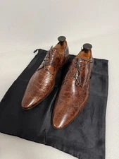 Stefano Castelli Shoes Mens Size 42 Brown Handmade Italian Leather Dress Oxfords