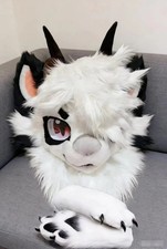 Fursuit Long haired Dog Fox Mascot Party Halloween Fur Cosplay head claws