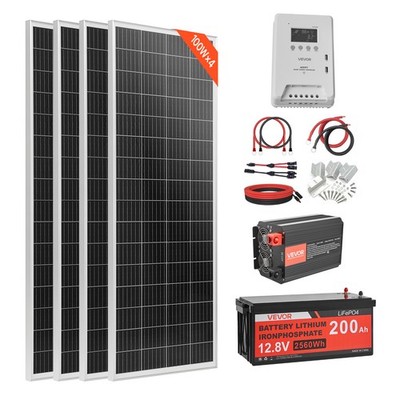 VEVOR 400W 12V Complete Solar Power Kit Solar Panels Battery Controller Inverter
