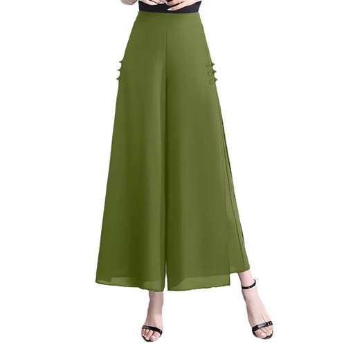 Lightweight Elastic Waist Chiffon Pants for Women with Unique Slit Design - Picture 12 of 16