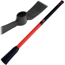 Heavy Duty 5lb Grubbing Mattock Steel Head + Fibreglass Handle Shaft Garden Tool