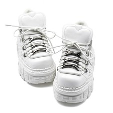 Gothic Ankle Rock Boots Women's Platform Punk Shoes Heel Height Metal Sneakers