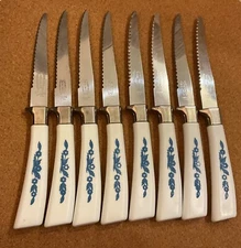 Vintage Corning Cornflower Blue Steak Knives by Sheffield Cutlery - 9 pieces 