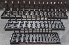 Hansen 3 Pc Socket Tray SAE Tool Rack Holders 1/4" 3/8" 1/2" Black USA