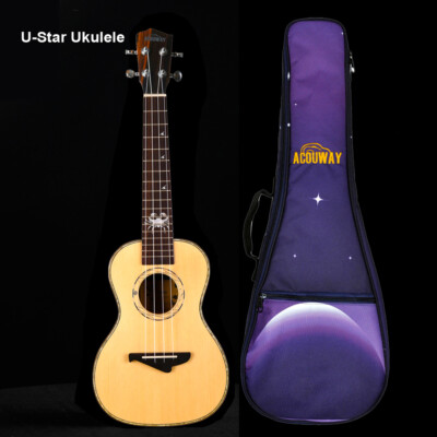 Cancer Concert Ukulele 24 inch Ukelele Solid spruce top Hawaii Guitar with bag 