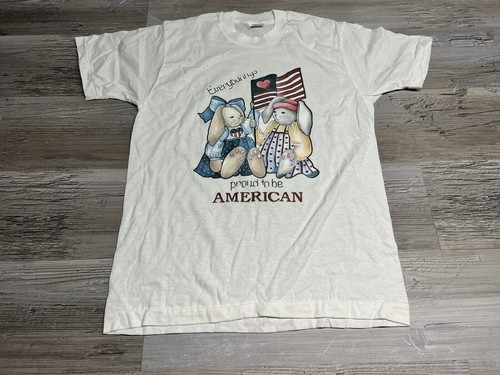 Vtg NOS Bunny Rabbit American Flag Patriotic T-Shirt Youth XL Single Stitch