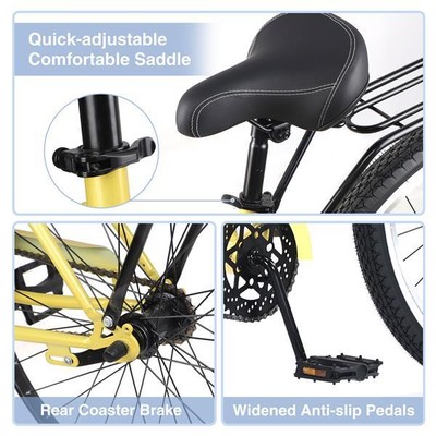 Single Speed Bicycles 26''Inch,Steel Frame,Wide Wheels for Stability,Rear Coaster