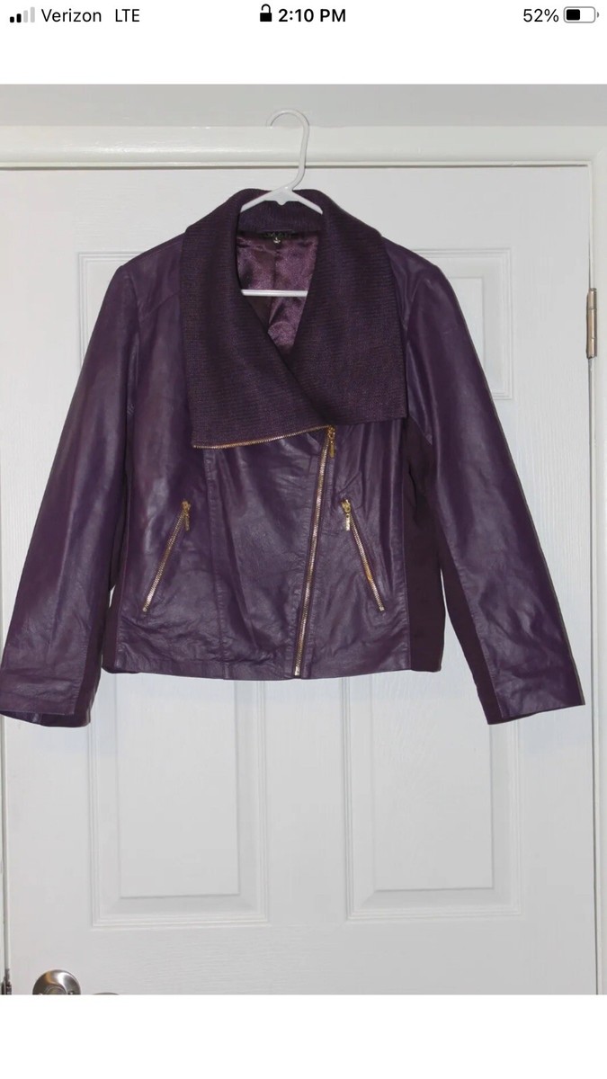 IMAN $279.00 Global Chic Genuine Lamb LEATHER Moto Jacket Purple