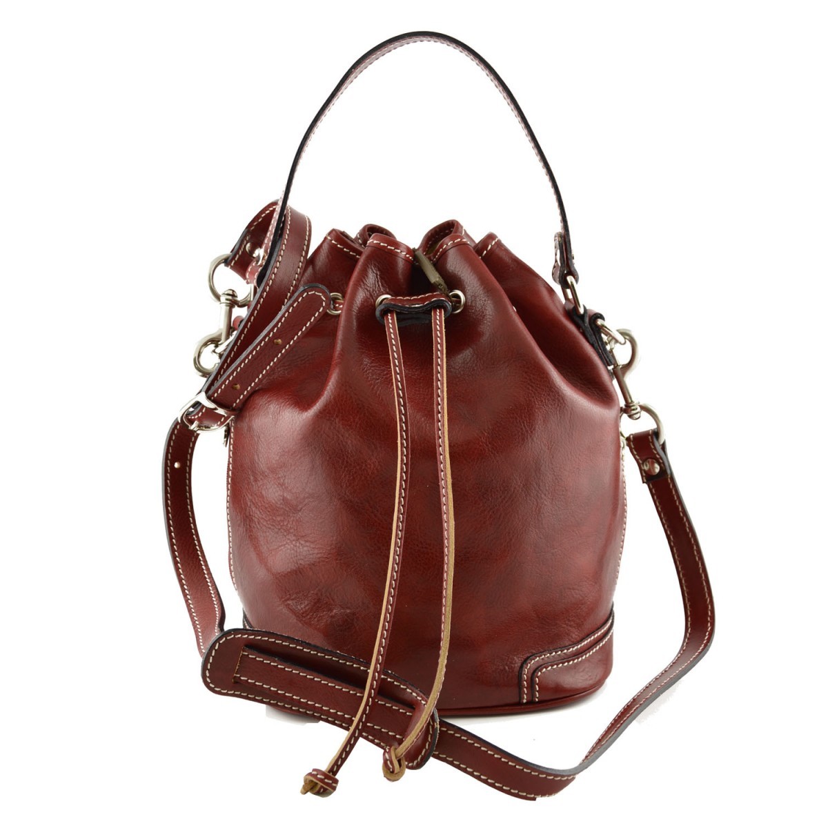 Sac à Main En Cuir Structure Seau - Marque Venusia, Couleur Brun, Neuf étiqueté