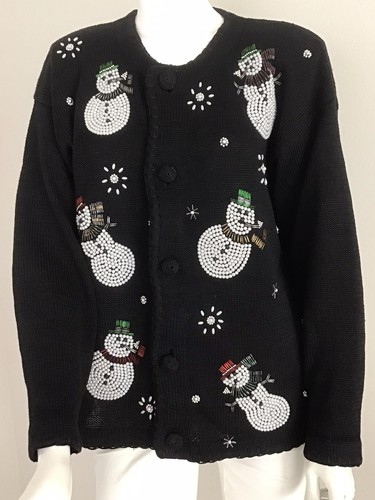 Gilet Femme Victoria Jones – Perles – Thème Noël Bonhomme De Neige – Taille S – Occasion